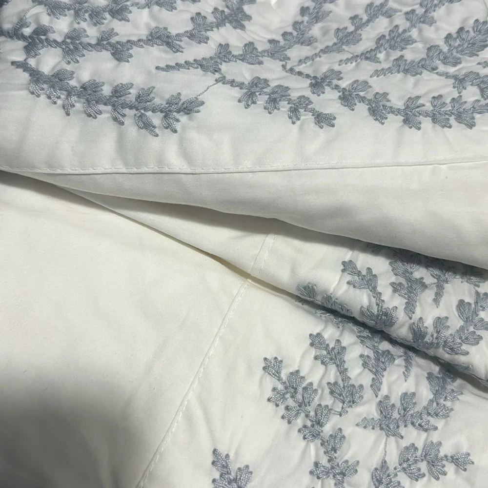 New Shower Curtain Embroidered Floral Border Cotton The Texture Collection White
